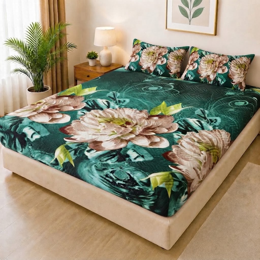 Printed 3 Piece's Quilted Bedsheets Set (100% Waterproof) New Arrivals! Luxury Bedsheet St-05