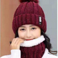 Women's 2 Pcs Crochet Knitted Beanie Cap With Neck Warmer - Wine Red