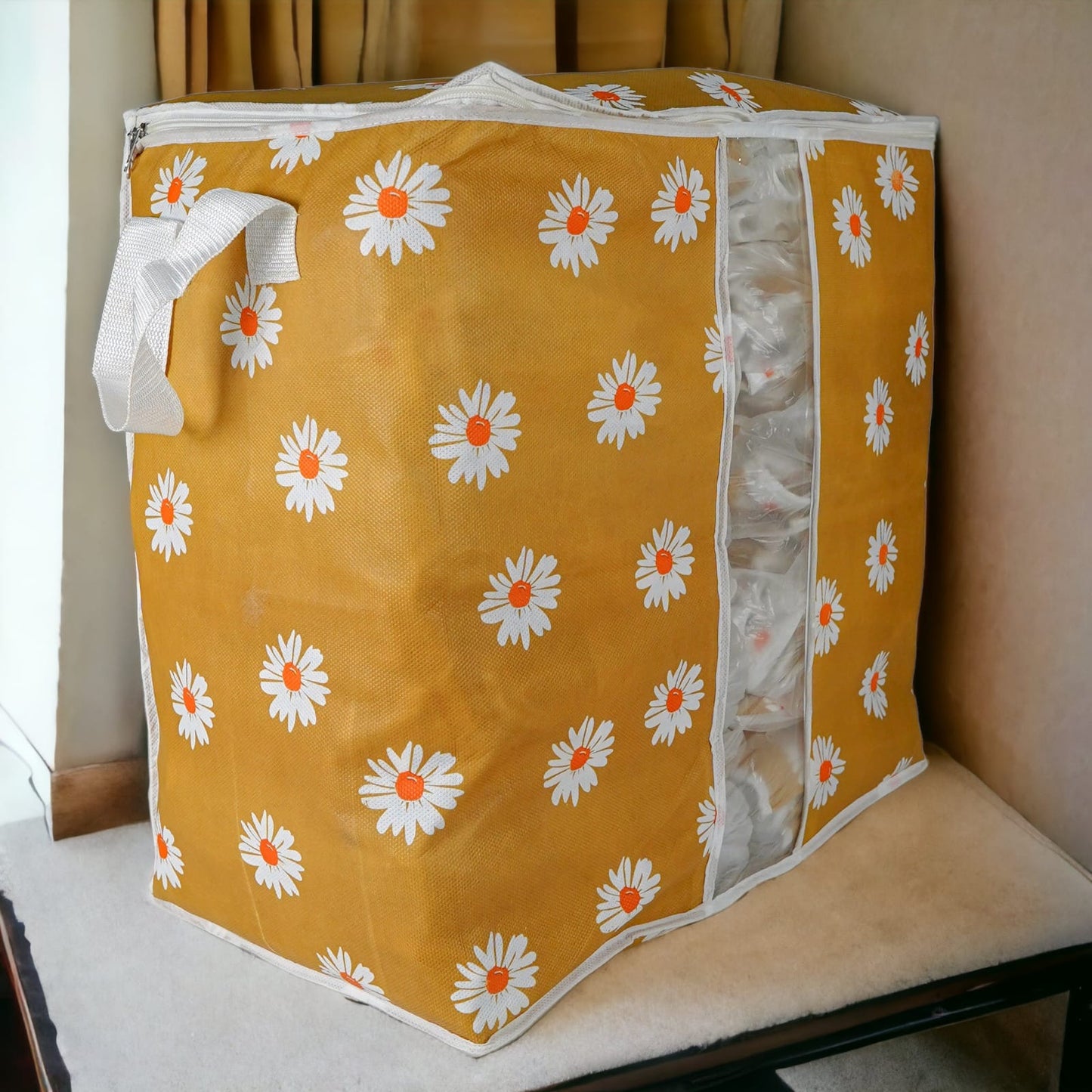 Printed Multipurpose Storage Bag - Daisy Flower Yellow