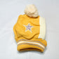 Kids Beanie PomPom Wool Cap With Attached Neck Warmer - Yellow