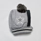 Kids Beanie PomPom Wool Cap With Attached Neck Warmer - Grey