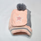 Kids Beanie PomPom Wool Cap With Attached Neck Warmer - Pink