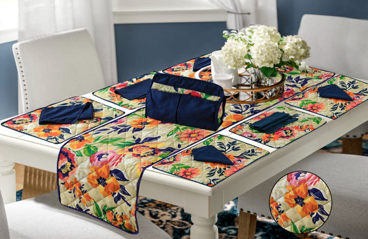 14 Pieces Quilted Table Runner Set - Bistro Flora