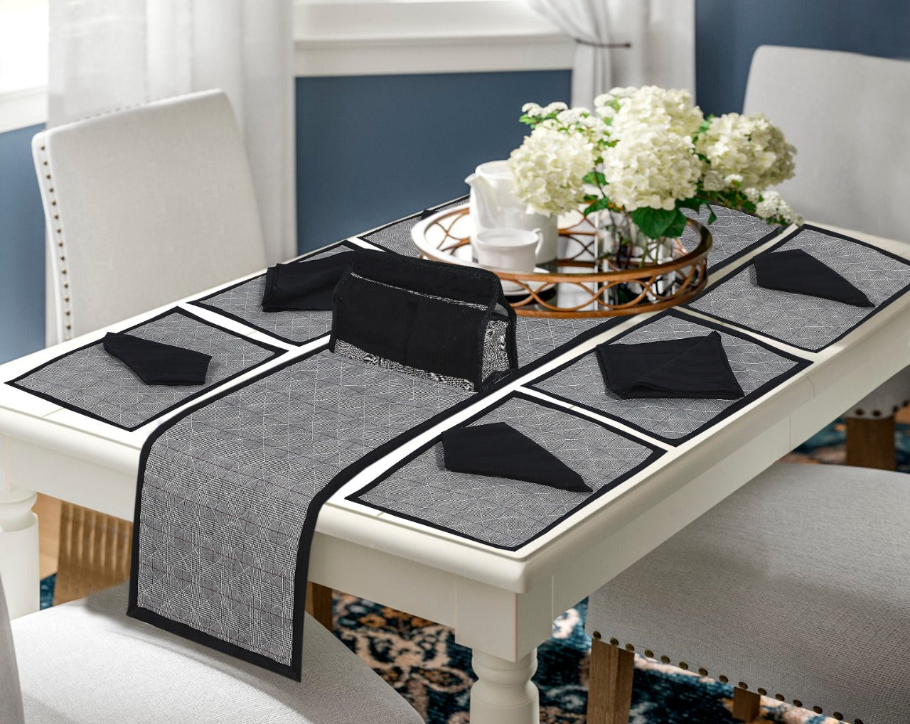 14 Pieces Quilted Table Runner Set - Eloisa Black