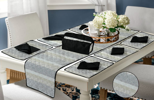 14 Pieces Quilted Table Runner Set - Macaela Grey