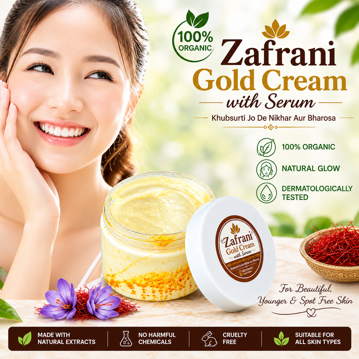 Zafrani Glow Gold Serum Cream - 100% Organic
