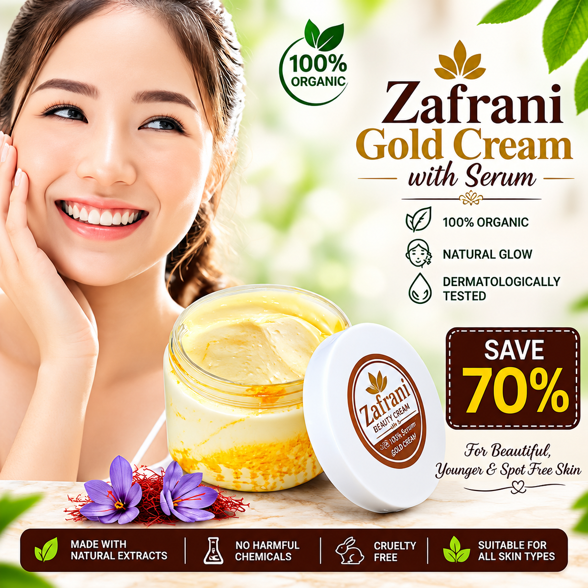 Zafrani Glow Gold Serum Cream - 100% Organic