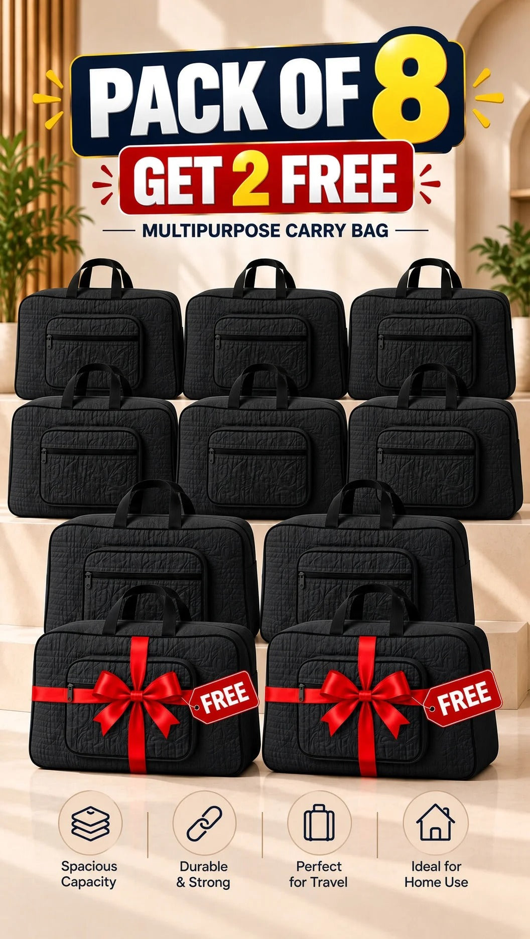 Signature Carry Ease Quilted Bag - Storage & Travelling Bag [Black]