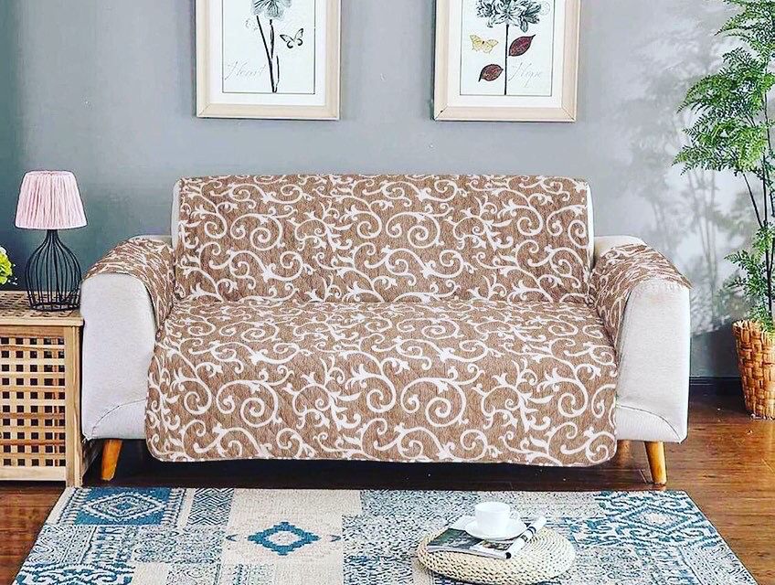 Printed Cotton Quilted Sofa Couch Cover - Sofa Protectors (Copper)