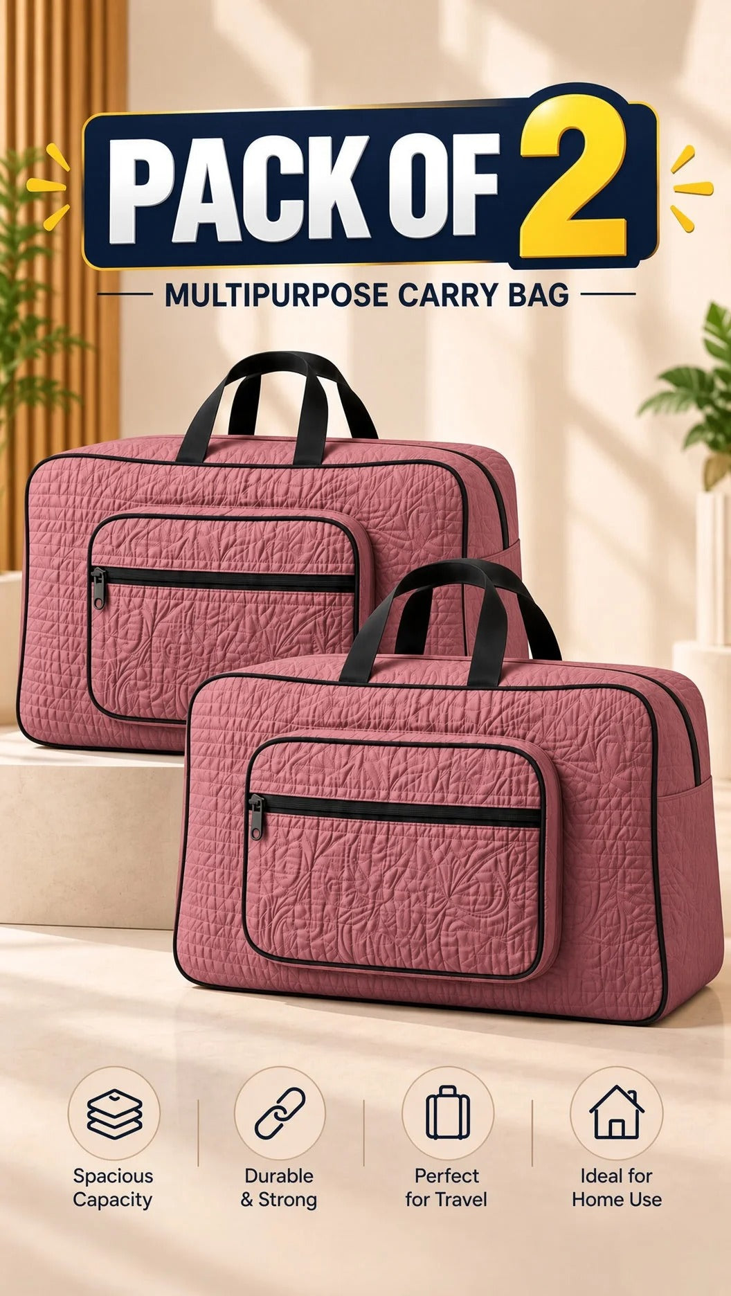 Signature Carry Ease Quilted Bag - Storage & Travelling Bag [Dark Pink]