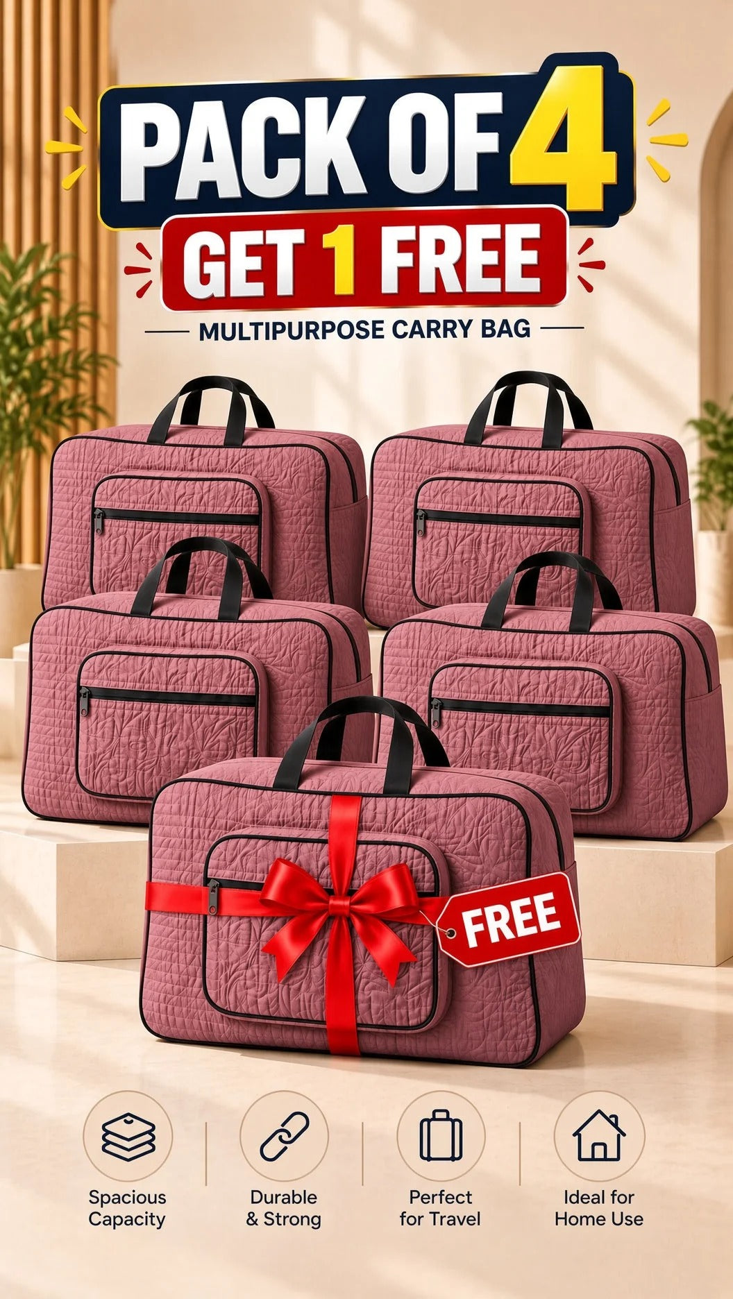Signature Carry Ease Quilted Bag - Storage & Travelling Bag [Dark Pink]