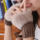 Winter Faux Rabbit Fur Hand and Wrist Crochet Knitted Gloves For Women - Brown