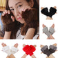 Winter Faux Rabbit Fur Hand and Wrist Crochet Knitted Gloves For Women - Black