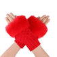 Winter Faux Rabbit Fur Hand and Wrist Crochet Knitted Gloves For Women - Red