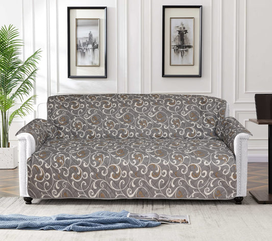 Printed Cotton Quilted Sofa Couch Cover - Sofa Protectors (Grey)