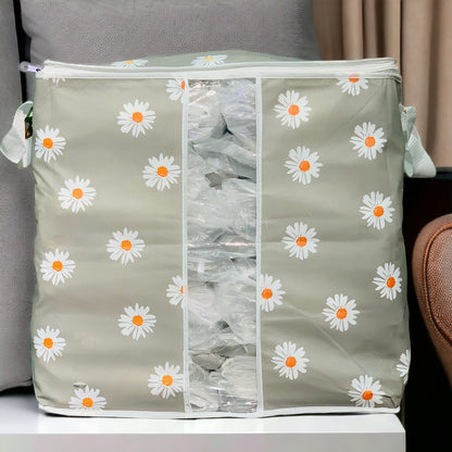 Printed Multipurpose Storage Bag - Daisy Flower Grey