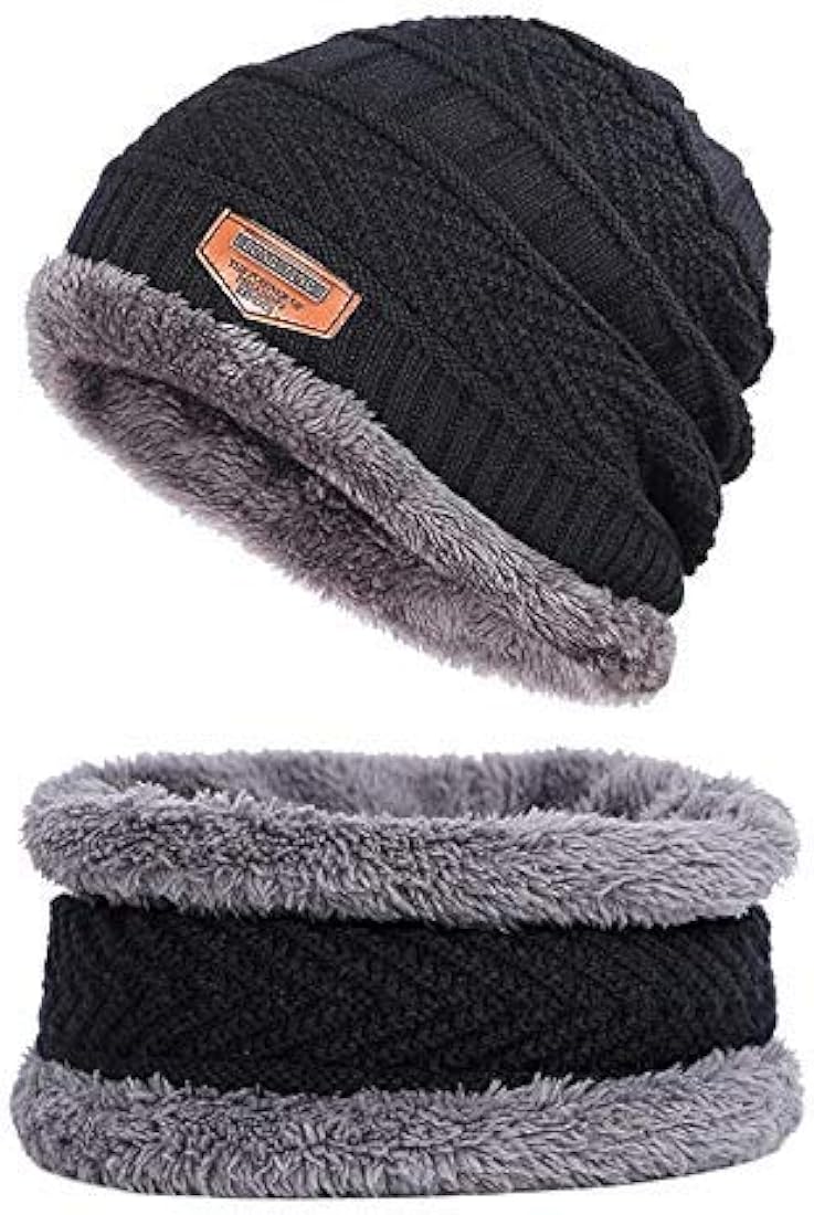 Beanie Wool Cap With Neck Warmer - Black