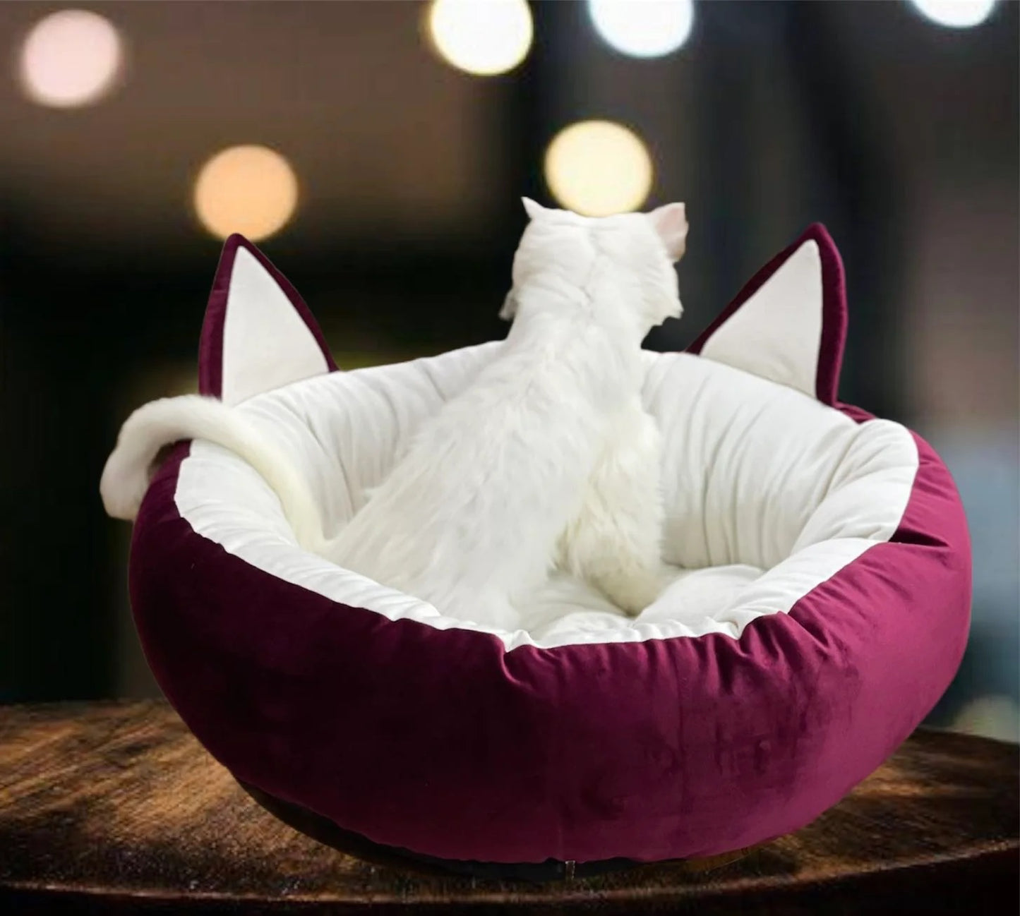 Cat Ear Pet Bed with Tail - Maroon