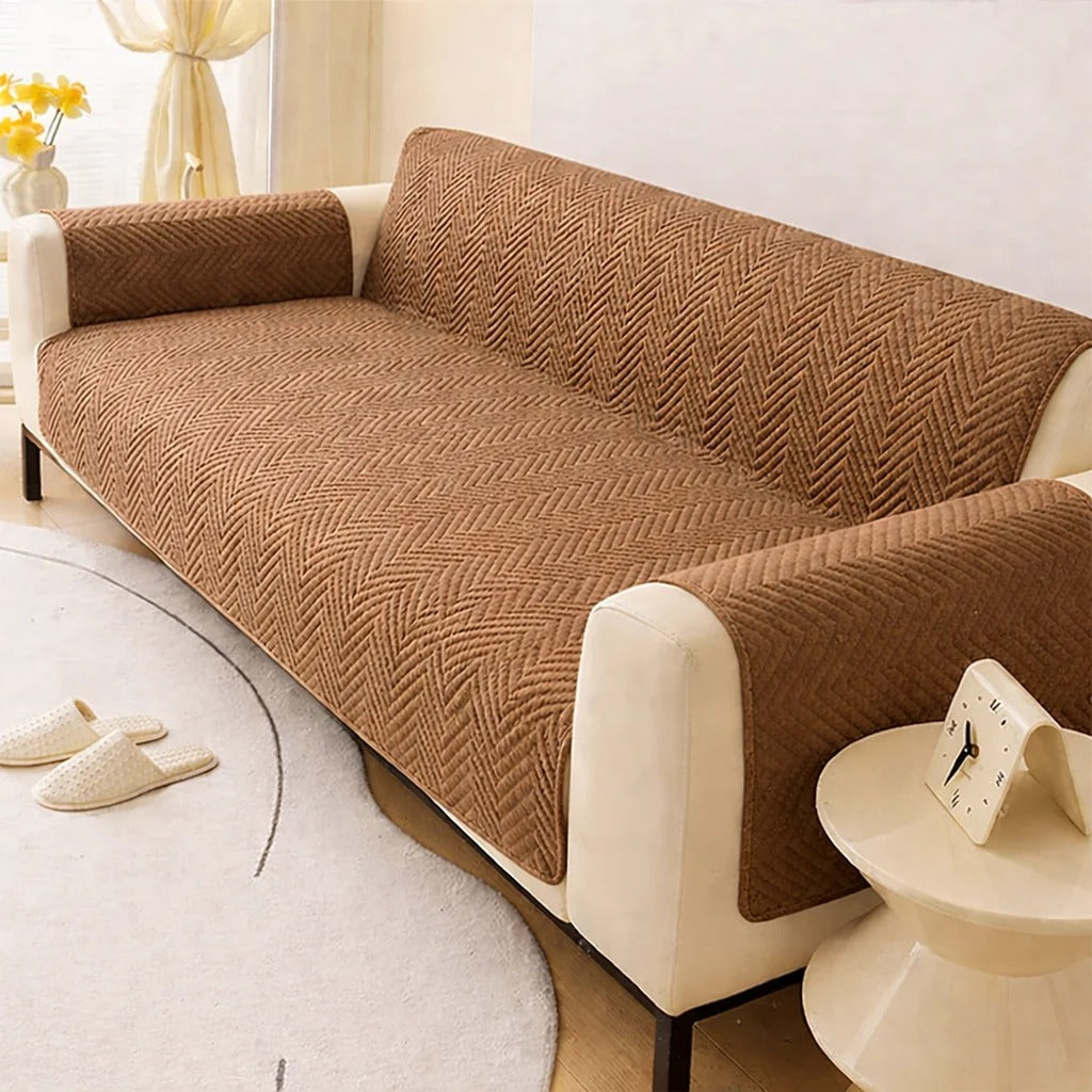 Zigzag Ultrasonic Quilted Sofa Cover Coffee