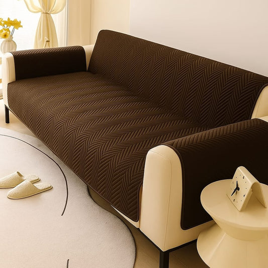 Zigzag Ultrasonic Quilted Sofa Cover Brown