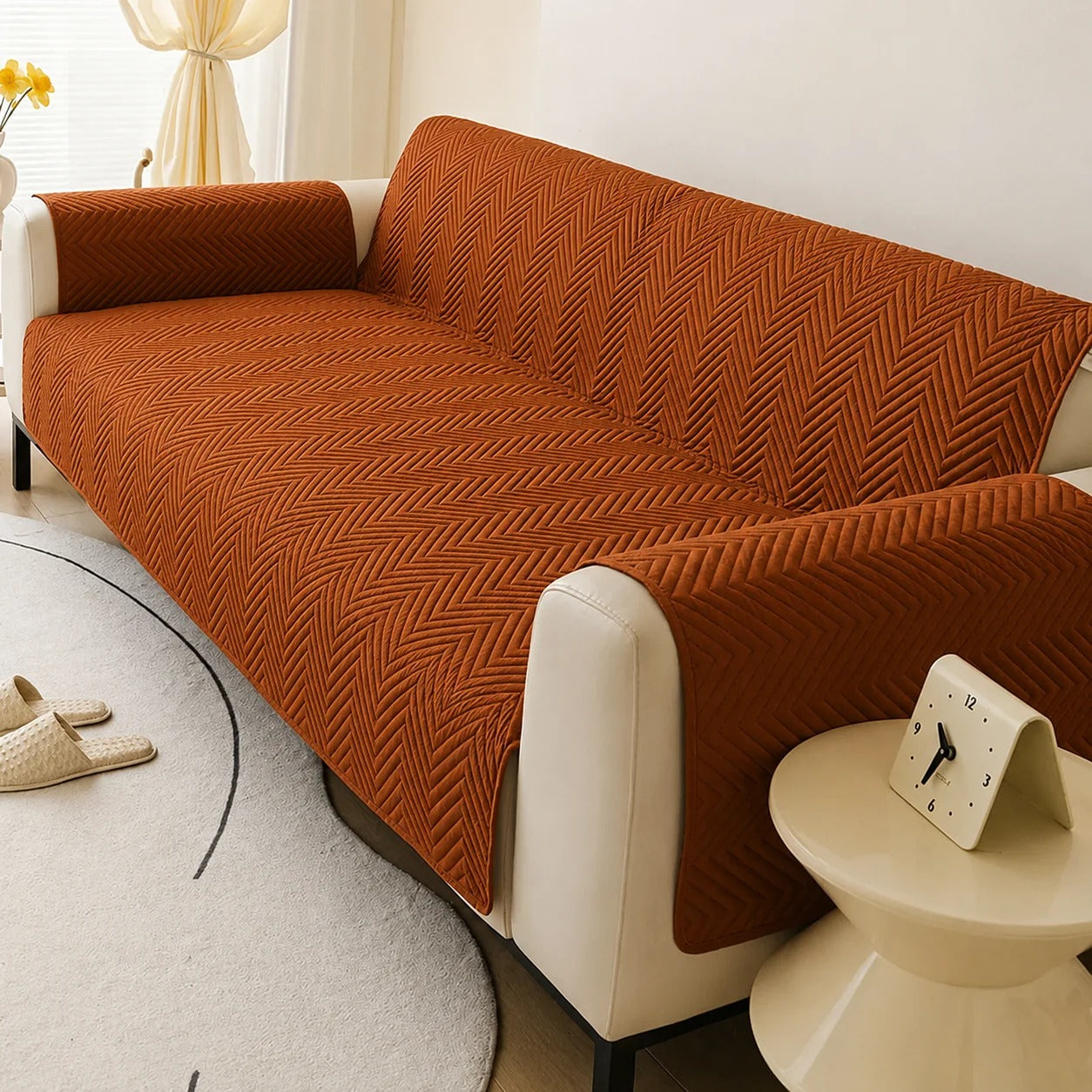 Zigzag Ultrasonic Quilted Sofa Cover Copper