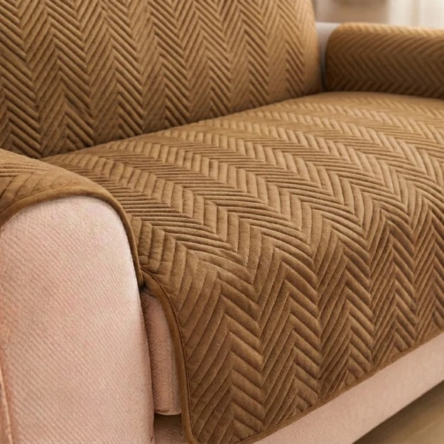 Zigzag Ultrasonic Quilted Sofa Cover Coffee
