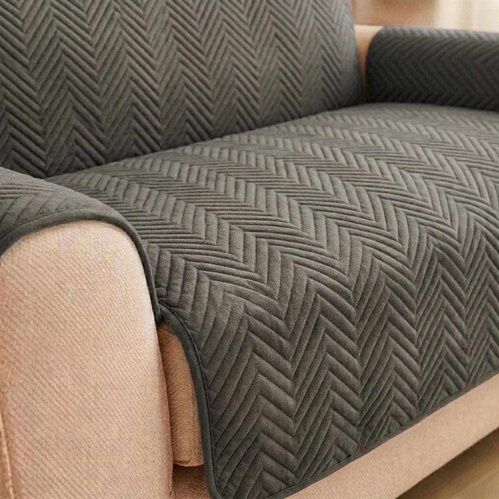 Zigzag Ultrasonic Quilted Sofa Cover Grey