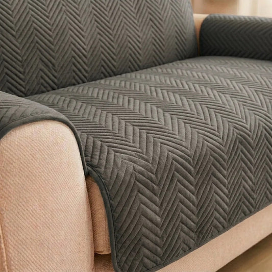 Zigzag Ultrasonic Quilted Sofa Cover Grey
