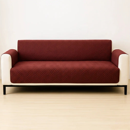 Zigzag Ultrasonic Quilted Sofa Cover Maroon