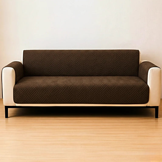 Zigzag Ultrasonic Quilted Sofa Cover Brown