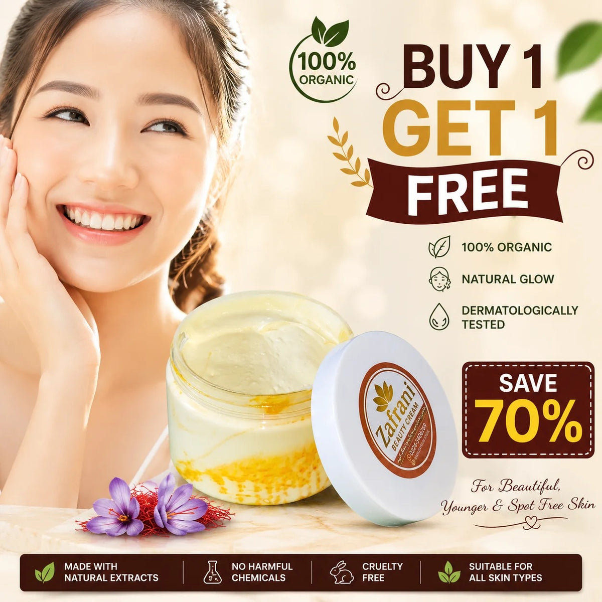 Zafrani Glow Gold Serum Cream | Buy 1 Get 1 FREE | 100% Organic