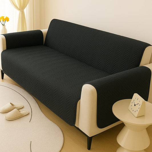 Zigzag Ultrasonic Quilted Sofa Cover Black