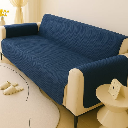 Zigzag Ultrasonic Quilted Sofa Cover Navy