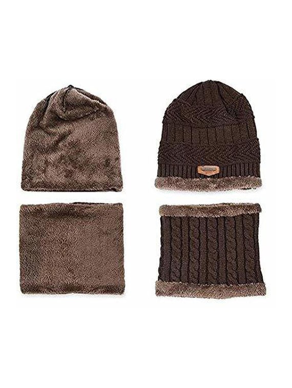 Beanie Wool Cap With Neck Warmer - Brown