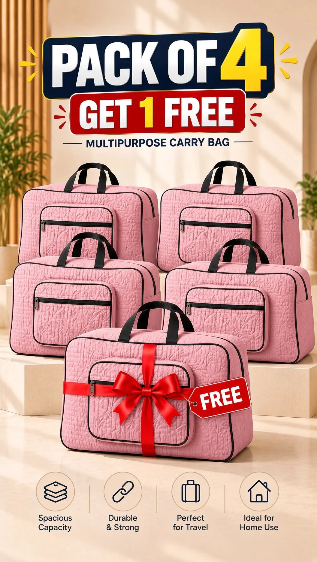 Signature Carry Ease Quilted Bag - Storage & Travelling Bag [Light Pink]
