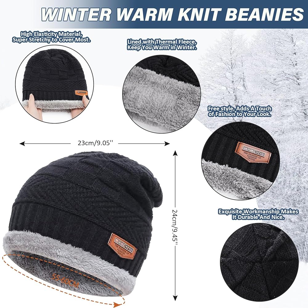 Beanie Wool Cap With Neck Warmer - Black