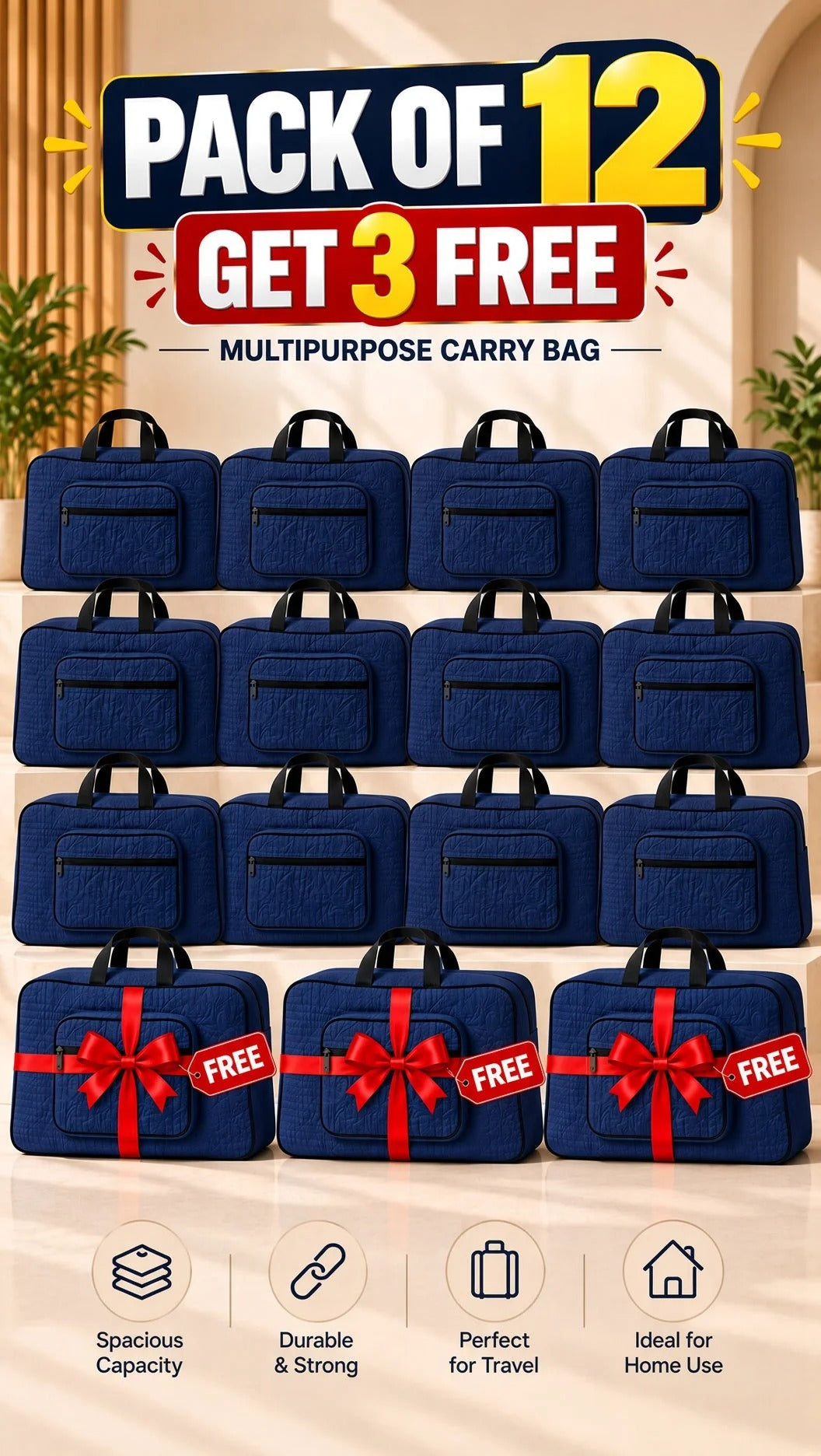 Signature Carry Ease Quilted Bag - Storage & Travelling Bag [Navy Blue]