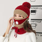 Women 3 Pc's Beanie Cap With Neck Warmer And Mask - Red