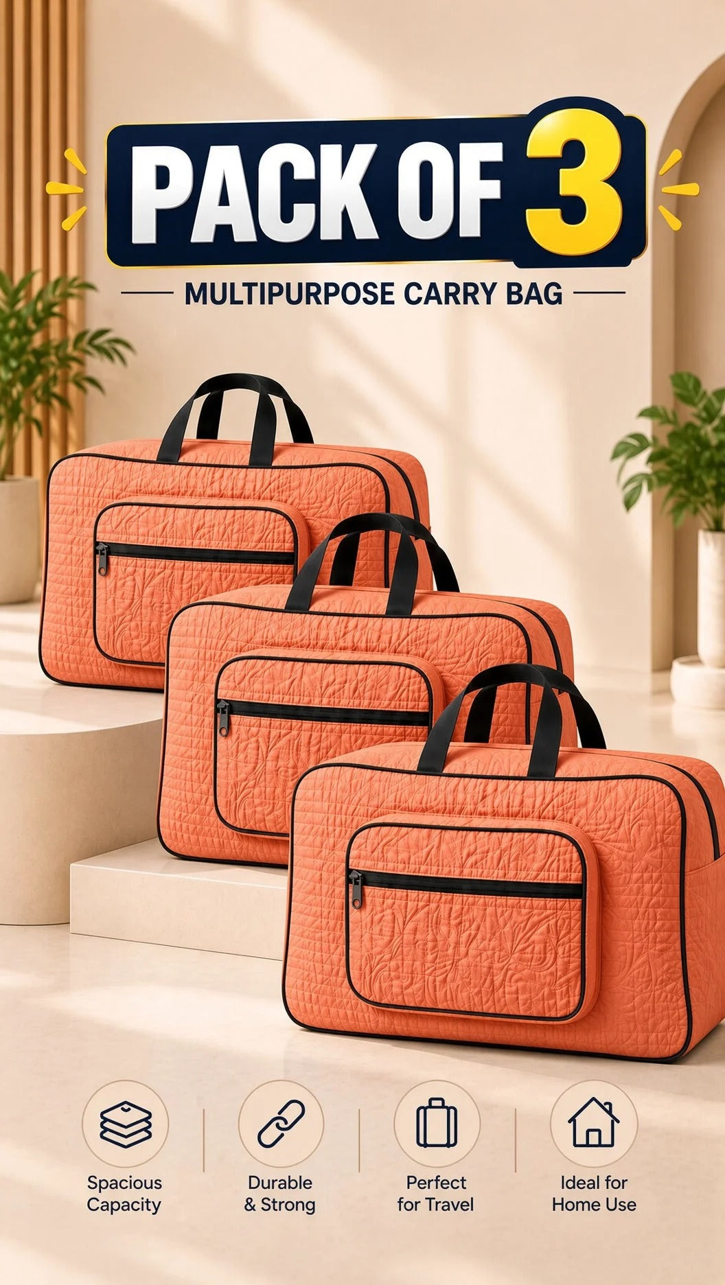 Signature Carry Ease Quilted Bag - Storage & Travelling Bag [Orange]