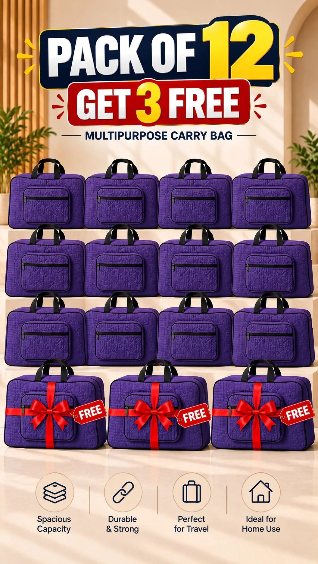 Signature Carry Ease Quilted Bag - Storage & Travelling Bag [Purple]