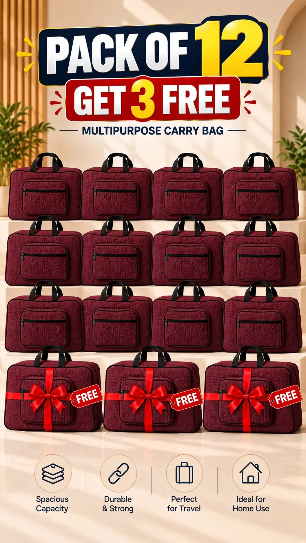 Signature Carry Ease Quilted Bag - Storage & Travelling Bag [Red]