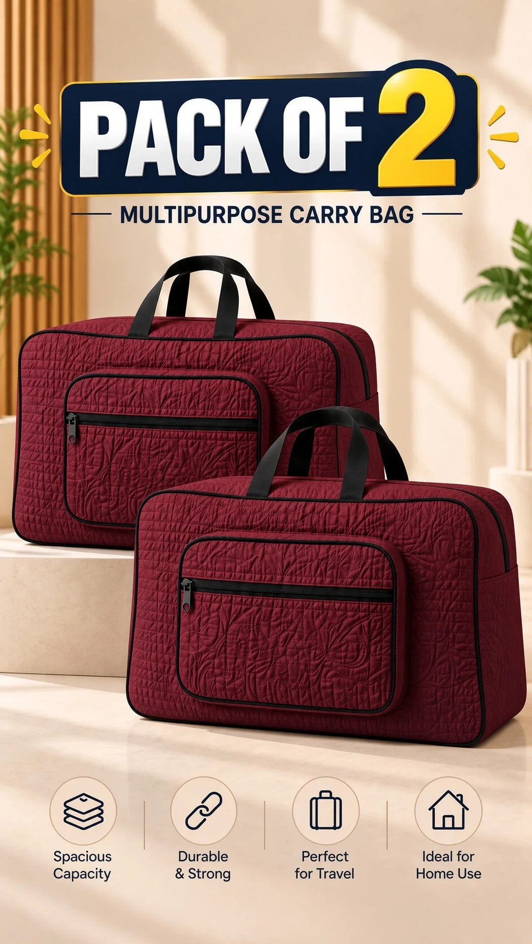 Signature Carry Ease Quilted Bag - Storage & Travelling Bag [Red]