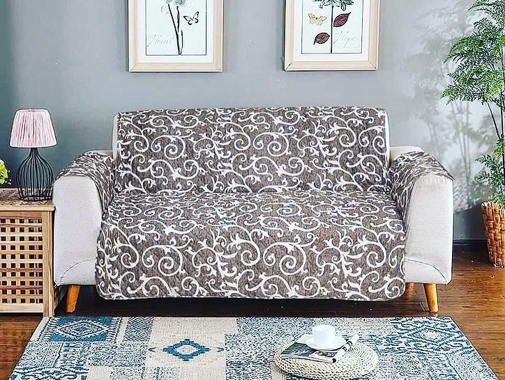 Printed Cotton Quilted Sofa Couch Cover - Sofa Protectors (Tex Grey)