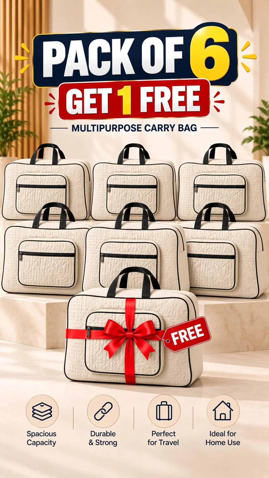 Signature Carry Ease Quilted Bag - Storage & Travelling Bag [White]