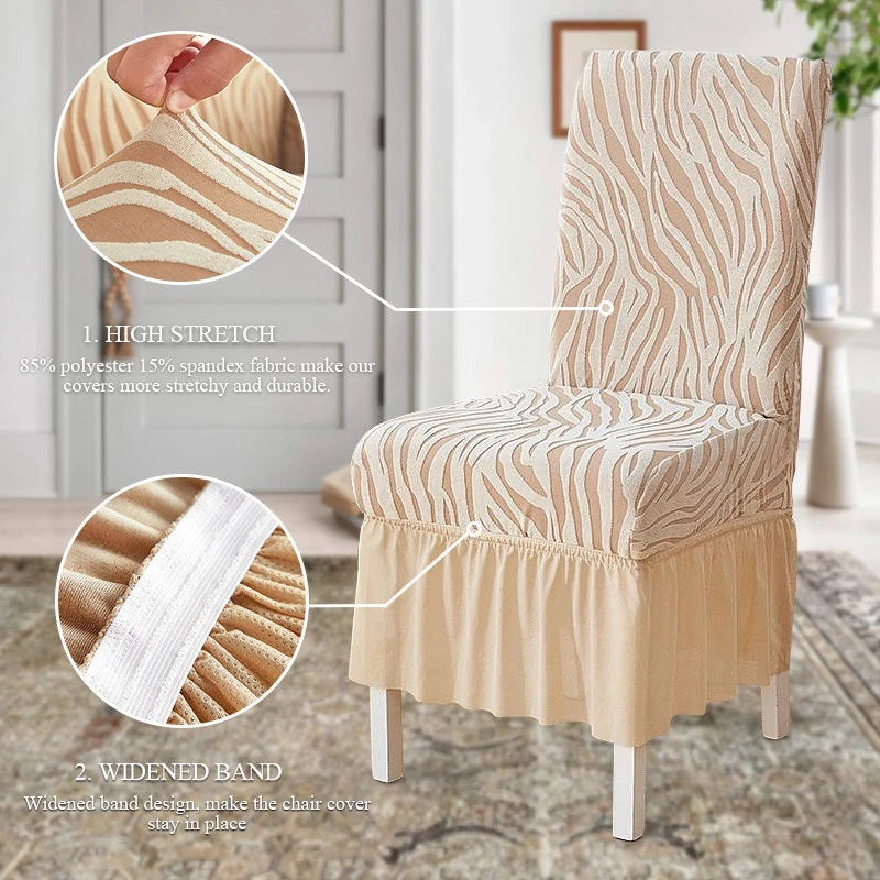 Zebra Chair Covers Frill / Fitted Style For Dinning/Office - Beige