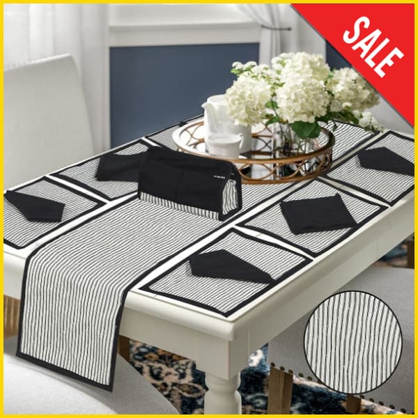 14 Pieces Quilted Table Runner Set 5store.pk Eloisa Black 