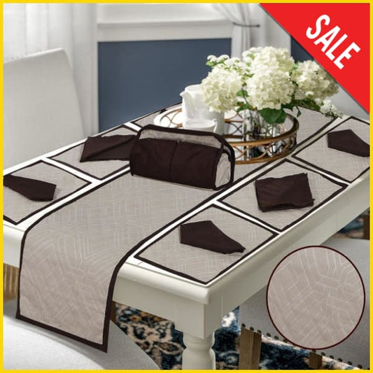14 Pieces Quilted Table Runner Set - Flavia Brown 5store.pk 