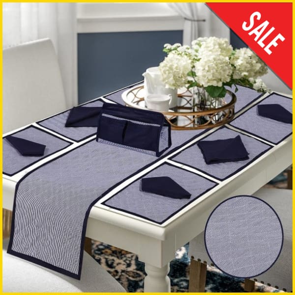 14 Pieces Quilted Table Runner Set - Macaela Blue 5store.pk 
