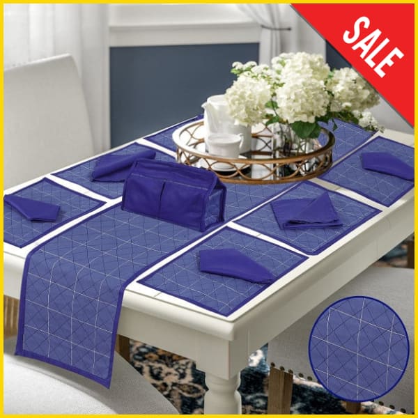 14 Pieces Quilted Table Runner Set 5store.pk Mattea Blue 