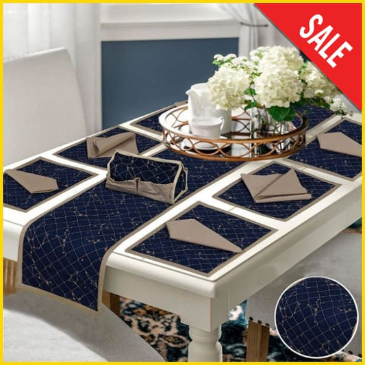 14 Pieces Quilted Table Runner Set - Navy Blue 5store.pk 